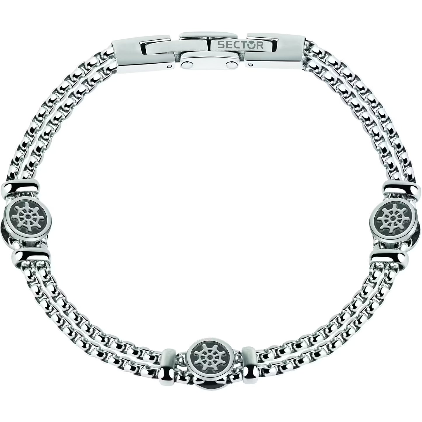 Bracciale Sector Uomo Acciaio Silver Marine Smalto Nero Timone _SADQ34