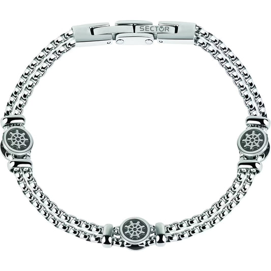 Bracciale Sector Uomo Acciaio Silver Marine Smalto Nero Timone _SADQ34