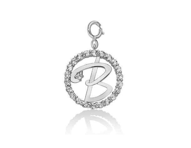 Pendente "B" Donna MILUNA collezione Lettere Topazi Bianchi _PFD857-B