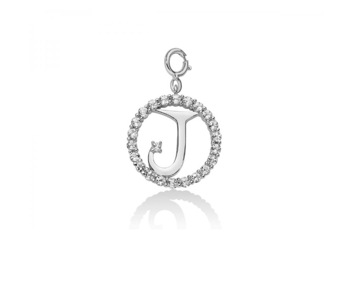 Pendente "J" Donna MILUNA collezione Lettere Topazi Bianchi _PFD857-J