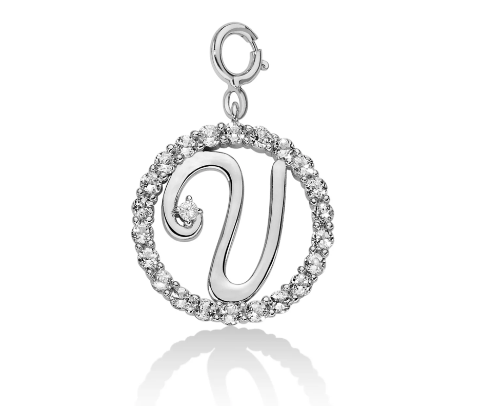 Pendente "U" Donna MILUNA collezione Lettere Topazi Bianchi _PFD857-U