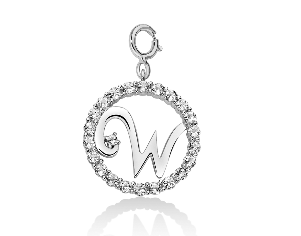 Pendente "W" Donna MILUNA collezione Lettere Topazi Bianchi _PFD857-W