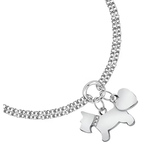 Morellato Damen-Armband aus Stahl, Silber, Maskottchen Hund, Kristalle, Doppelkette, SAVL14 