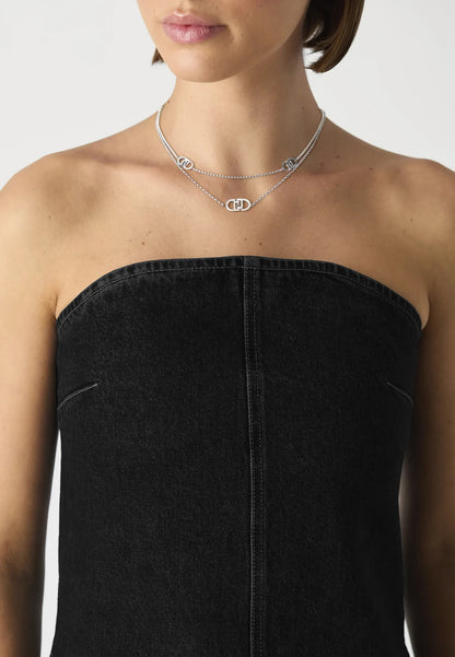 Collana Liu Jo Donna Acciaio Silver Multifilo Logo Cristalli Bianchi _LJ2902