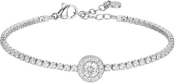 Luca Barra Damen-Armband, Tennis-Kristalle aus Stahl und grüner zentraler Zirkonia _BK2741 