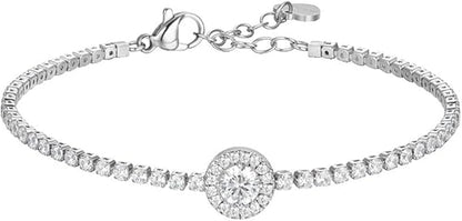 Luca Barra Damen-Armband, Tennis-Kristalle aus Stahl und grüner zentraler Zirkonia _BK2741 