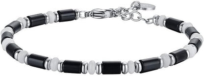 Bracciale Luca Barra Acciaio Silver Pietre Nere _BA1536