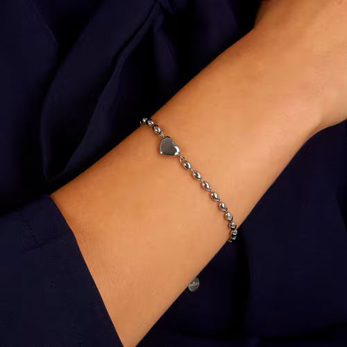 Morellato Damenarmband aus silbernem Stahl mit Kugeln und goldenem Schmetterlingsanhänger _SAUN35 