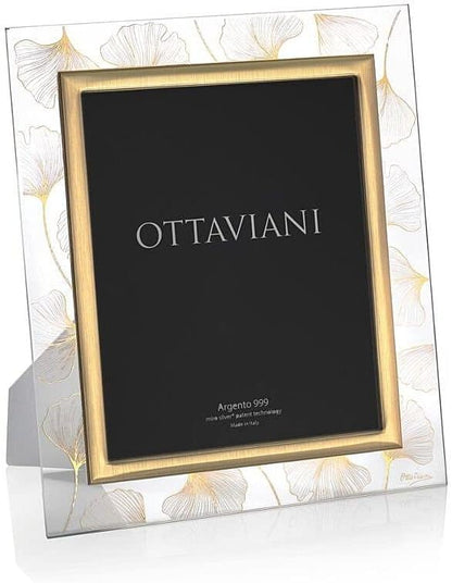 Ottaviani Portafoto In Cristallo Soffiato Dorato e Legno Bianco _6005CO