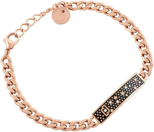 Bracciale Liu Jo Donna Acciaio Placchetta Smaltata Nera con Zirconi e Logo _LJ1714