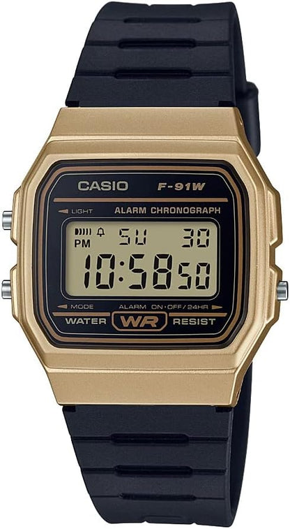 Orologio Casio Uomo Digitale Quarzo Cinturino Resina Nero Cassa Oro _F-91WM-9AVEF