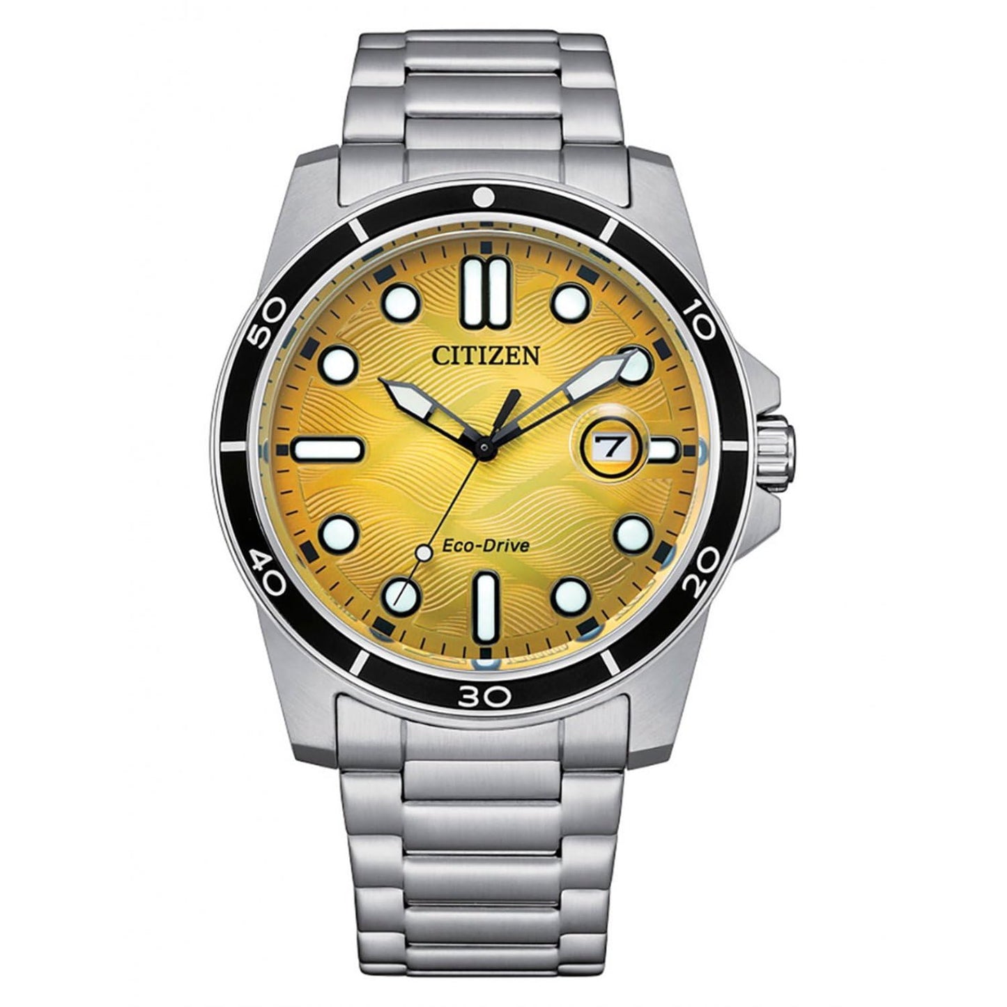 Orologio Citizen Uomo Acciaio Eco Drive Quadrante Giallo Indicatore Giorno _AW1816-89X