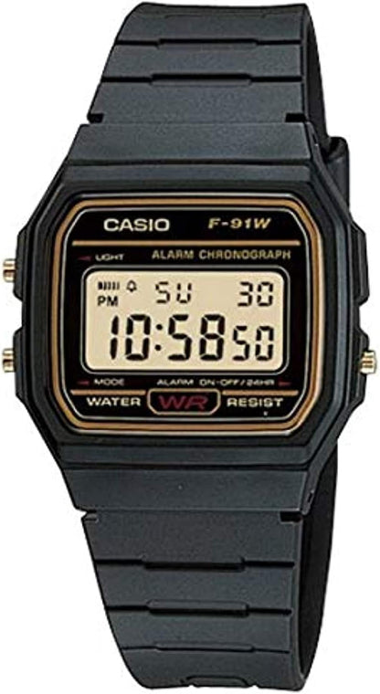Casio Unisex-Digitaluhr aus Stahl, Schwarz und Gold _F-91WG-9QDF 