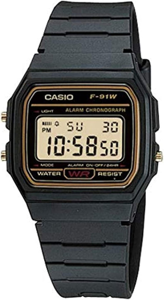 Casio Unisex-Digitaluhr aus Stahl, Schwarz und Gold _F-91WG-9QDF 