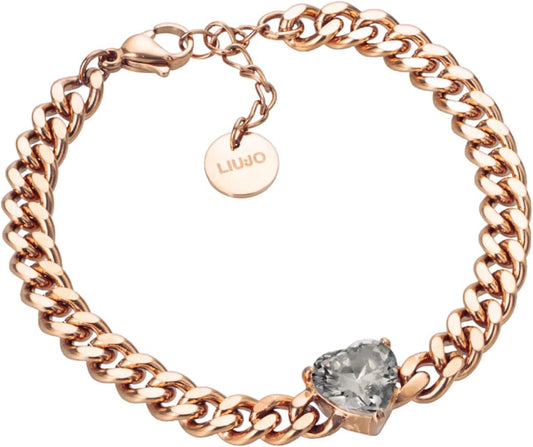 Bracciale LIU-JO Acciaio Donna Colore Rose Gold con Cuore Centrale Verde  _LJ2129