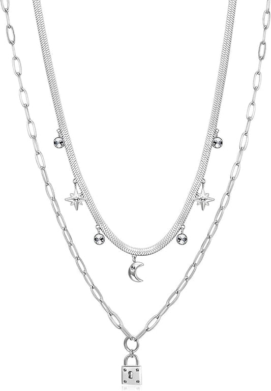 Bracciale Brosway CHANT Donna Acciaio Silver Doppio Filo Stelle Cristalli Lucchetto _BAH47