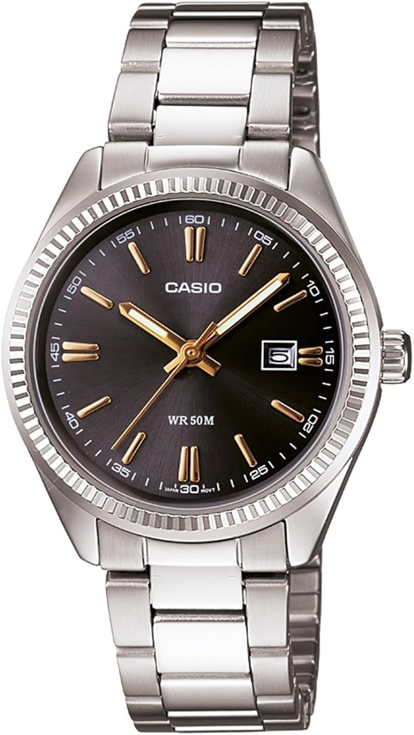 Orologio Casio Donna Acciaio Argento Solo Tempo Indicatore Data Nero Oro _LTP-1302D-1A2VDF