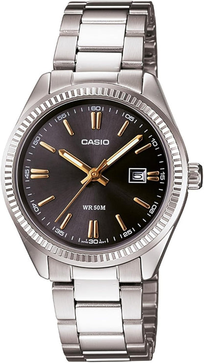 Orologio Casio Donna Acciaio Argento Solo Tempo Indicatore Data Nero Oro _LTP-1302D-1A2VDF