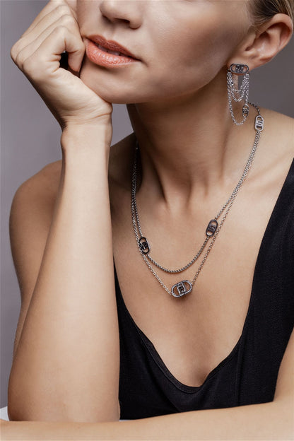 Collana Liu Jo Donna Acciaio Silver Multifilo Logo Cristalli Bianchi _LJ2902