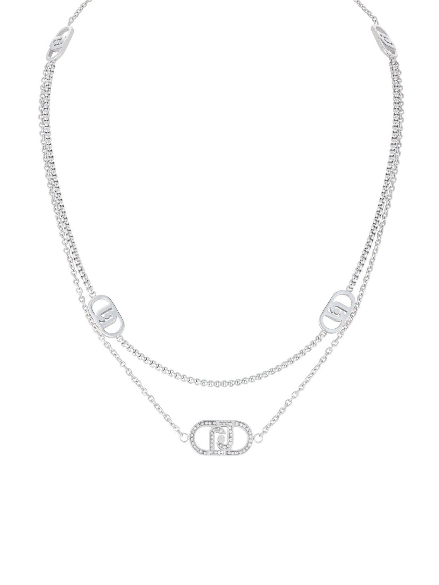 Collana Liu Jo Donna Acciaio Silver Multifilo Logo Cristalli Bianchi _LJ2902