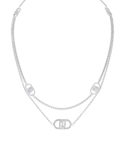 Collana Liu Jo Donna Acciaio Silver Multifilo Logo Cristalli Bianchi _LJ2902