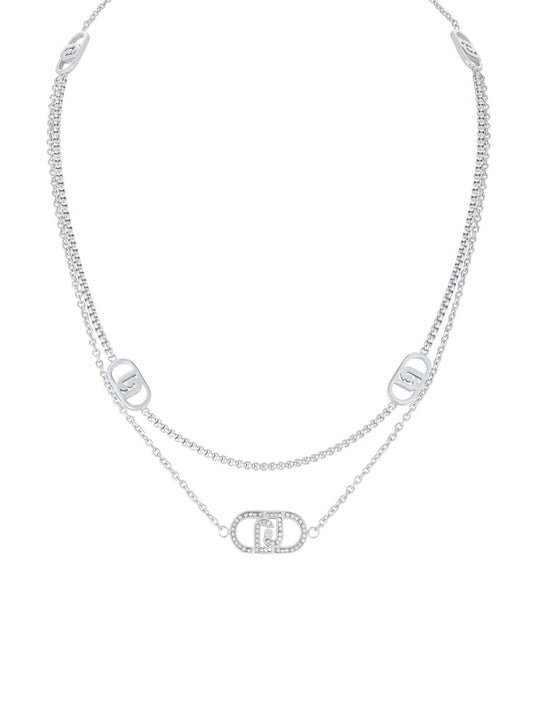 Collana Liu Jo Donna Acciaio Silver Multifilo Logo Cristalli Bianchi _LJ2902