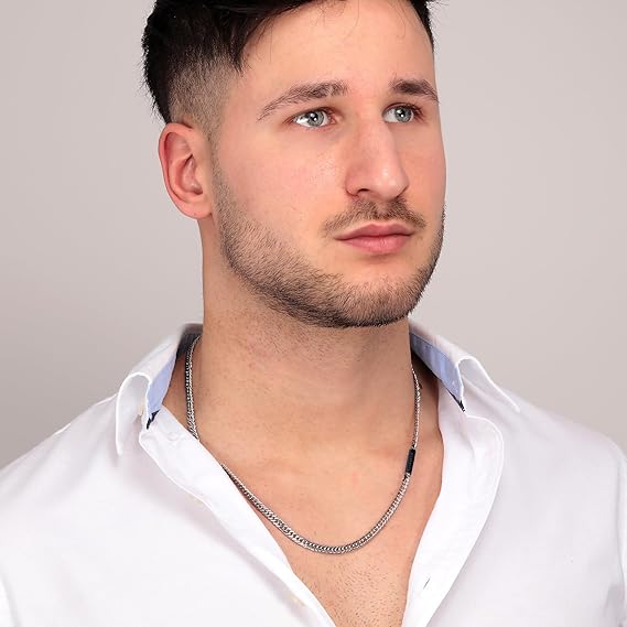Sector Herren-Halskette aus silbernem Stahl mit schwarzen Einsätzen _SAFT93