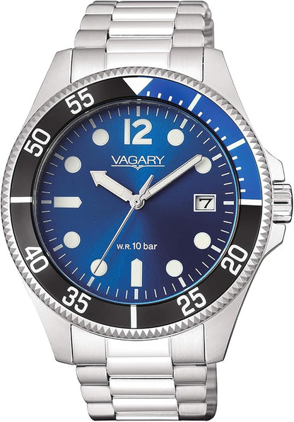 Orologio Vagary by Citizen Uomo Acciaio Nero Blu Indicatore Giorno _VD5-112-73