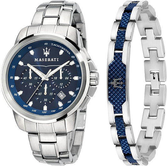 Orologio Maserati Successo Uomo Acciaio Set Bracciale Cronografo Blu _R8851121016