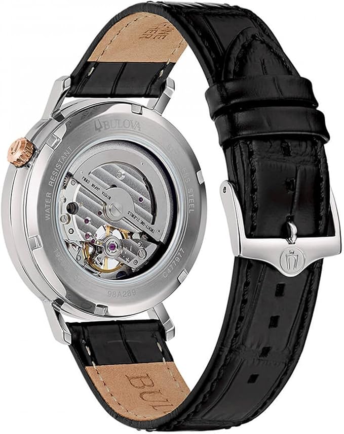 Orologio Bulova Uomo Acciaio Automatico Silver Cinturino Pelle Nero _96A289