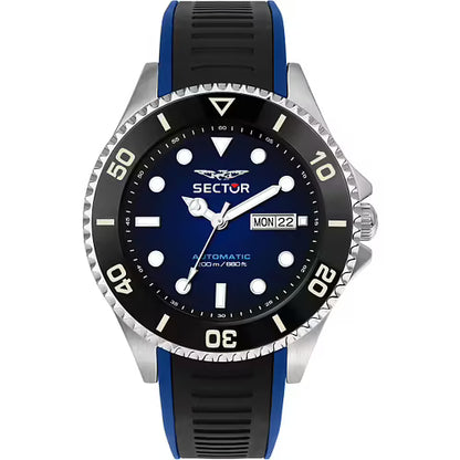 Orologio Uomo Sector Automatico Lunetta Nera Quadr. Blu Tempo e Data _R3221161003