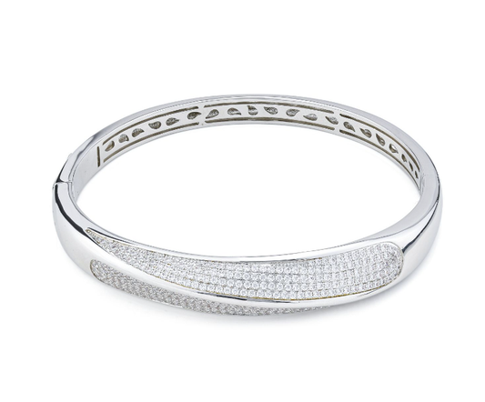 Bracciale Boccadamo Donna Bronzo Argentato Rigido Con Pavé Zirconi _KBR030