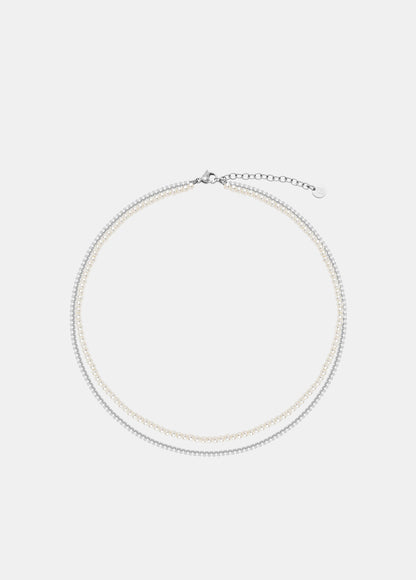 Collana Liu Jo Donna Acciaio Silver Multifilo perle e Cristalli _LJ3034