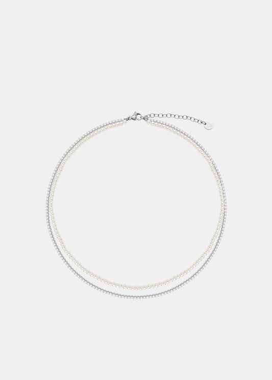 Collana Liu Jo Donna Acciaio Silver Multifilo perle e Cristalli _LJ3034