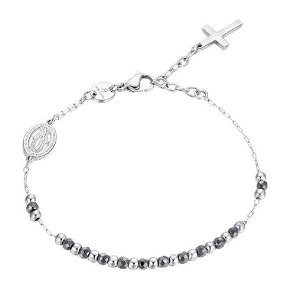 Bracciale Luca Barra Uomo Acciaio Rosario Ematite Grigia _BA1891