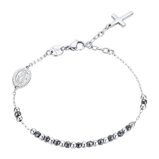 Bracciale Luca Barra Uomo Acciaio Rosario Ematite Grigia _BA1891