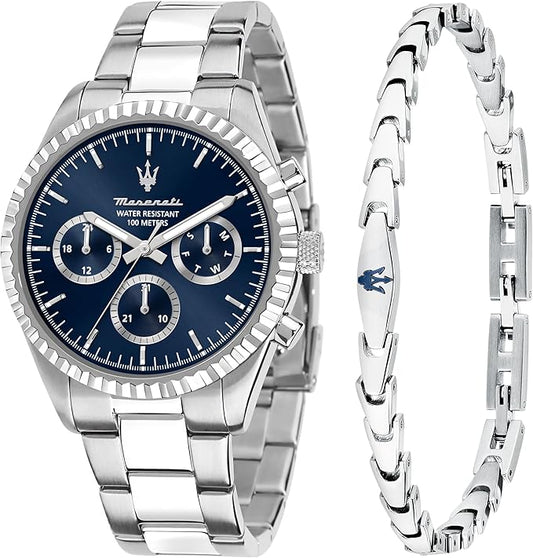 Orologio Maserati Competizione Uomo Acciaio Cronografo Set Bracciale Blu _R8853100047