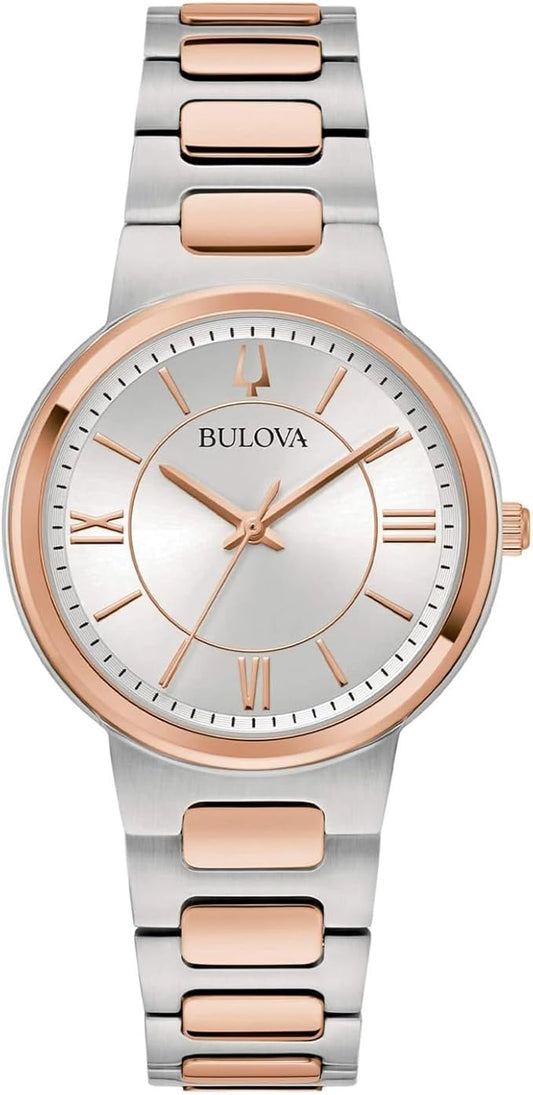 Bulova Damenuhr, Silber und Roségold, Stahl, nur Zeitanzeige, 98L327 