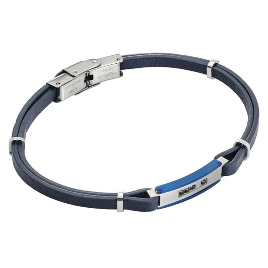 Bracciale Boccadamo Uomo Acciaio Similpelle Blu Piastrina Pvd Blu e Zirconi _ABR532B