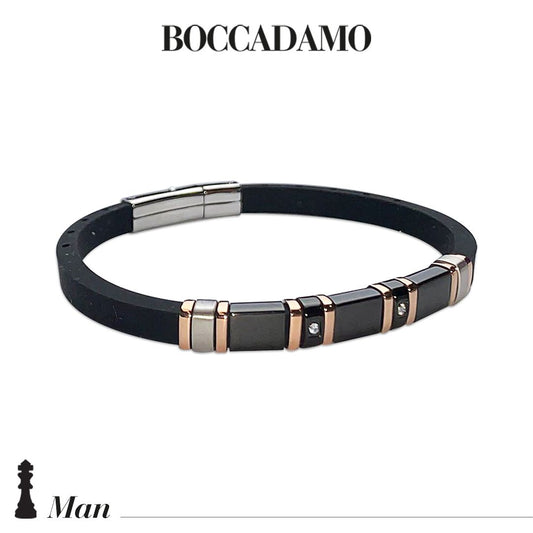 Boccadamo Herrenarmband aus Silber und schwarzem Stahl mit Zirkonia _ABR721 