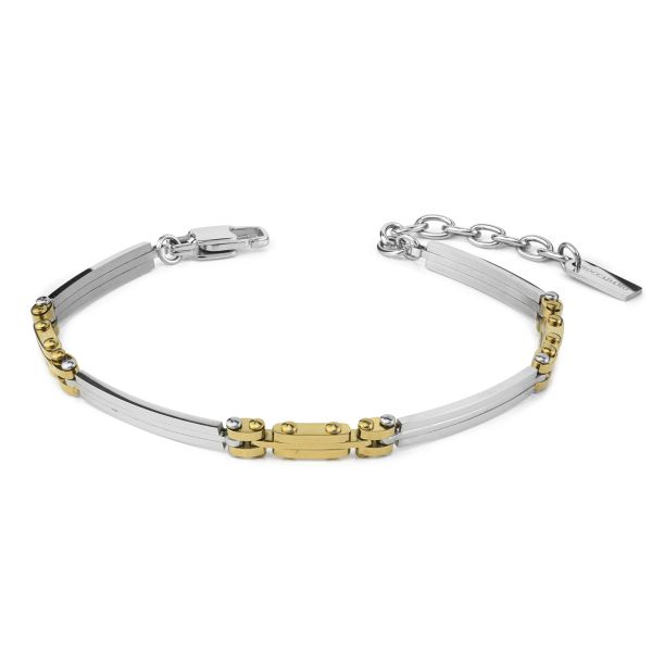 Bracciale Boccadamo Uomo Acciaio Silver Fasce Placcate Oro Giallo _ABR723