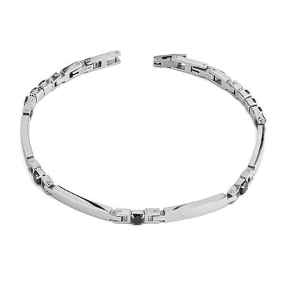 Bracciale Boccadamo Uomo Acciaio Silver Cristalli Neri _ABR732