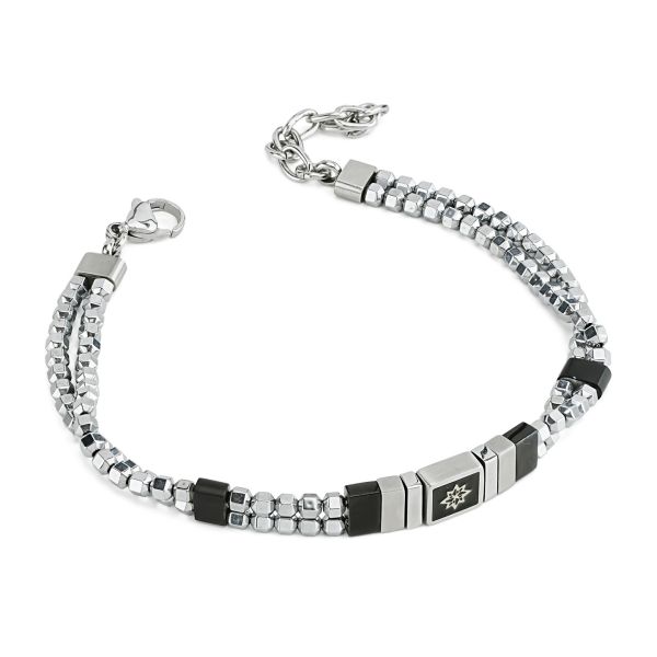 Bracciale Boccadamo Uomo Acciaio Silver Maglia Cubica e Centrale Rosa Dei Venti _ABR744B