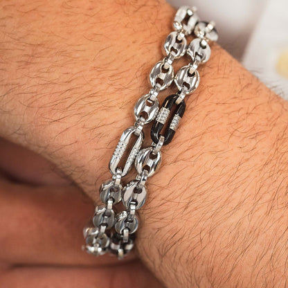 Boccadamo Herrenarmband aus Silber und schwarzem Stahl mit Zirkonia _ABR721 