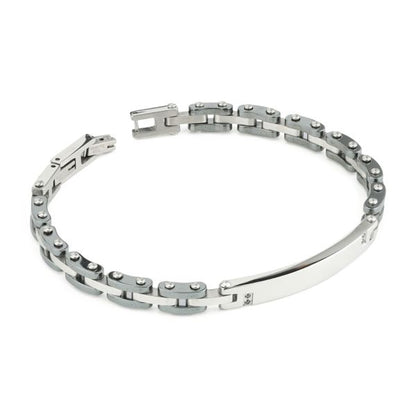 Bracciale Boccadmo Uomo Acciaio Silver Zirconi Neri Centrali _ABR760
