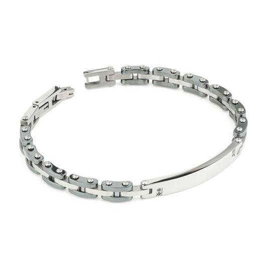 Boccadamo Herrenarmband aus Silber und schwarzem Stahl mit Zirkonia _ABR721 