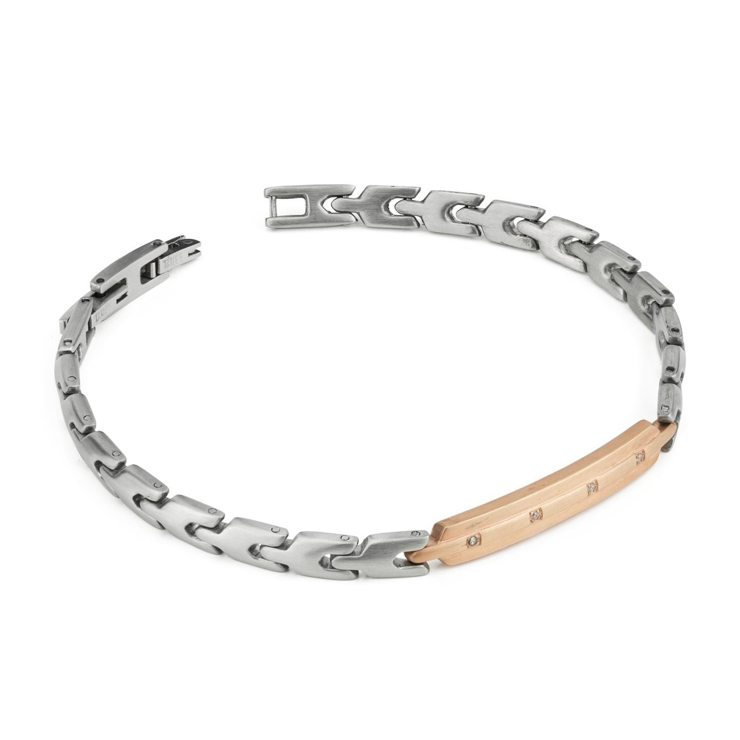 Bracciale Boccadamo Uomo Acciaio Silver E Oro Rosa Zirconi _ABR765