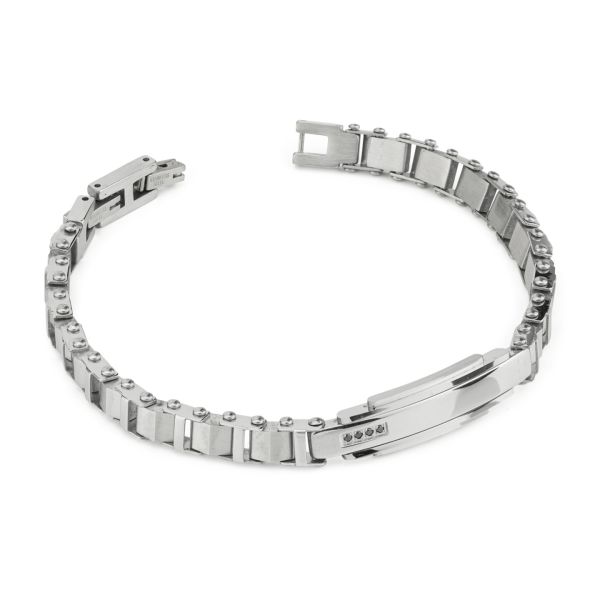 Boccadamo Herrenarmband aus Silber und schwarzem Stahl mit Zirkonia _ABR721 