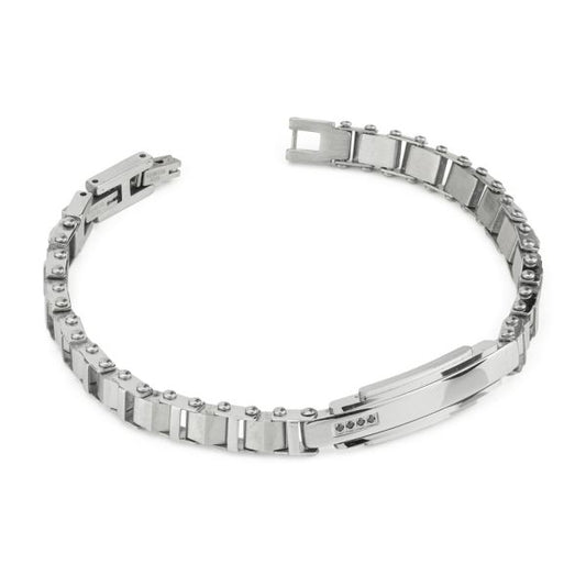 Boccadamo Herrenarmband aus Silber und schwarzem Stahl mit Zirkonia _ABR721 