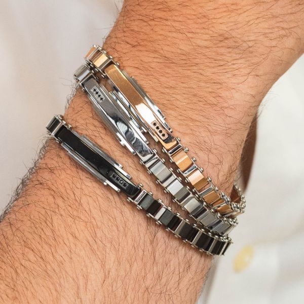 Boccadamo Herrenarmband aus Silber und schwarzem Stahl mit Zirkonia _ABR721 